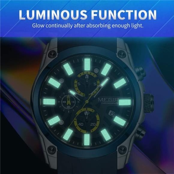 Men's Analogue SportChronograph Luminous Quartz Watch with Fashion SiliconeStrap - Picture 5 of 6